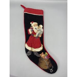 Imperial Elegance Wool Needlepoint Christmas Stocking Old World Santa w/Baby 20"
